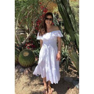 TORY BURCH White Tonal Stripe Cotton Seersucker Dress Size 4